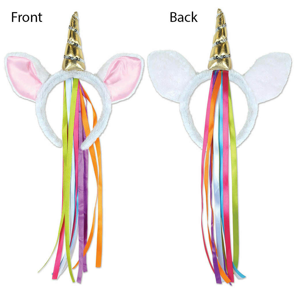 Plush Unicorn Headband with Rainbow Ribbon Costume Accessory by HalloweenStore.com
