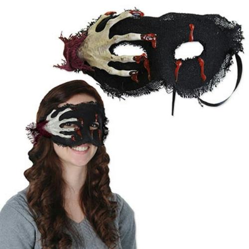Creepy Skeleton Hand Dripping Blood Burlap Eye Mask Costume Accessory by HalloweenStore.com