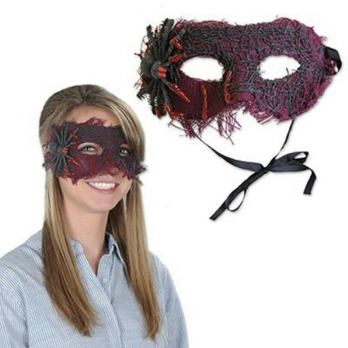 Creepy Spider Dripping Blood Burlap Eye Mask Costume Accessory by HalloweenStore.com