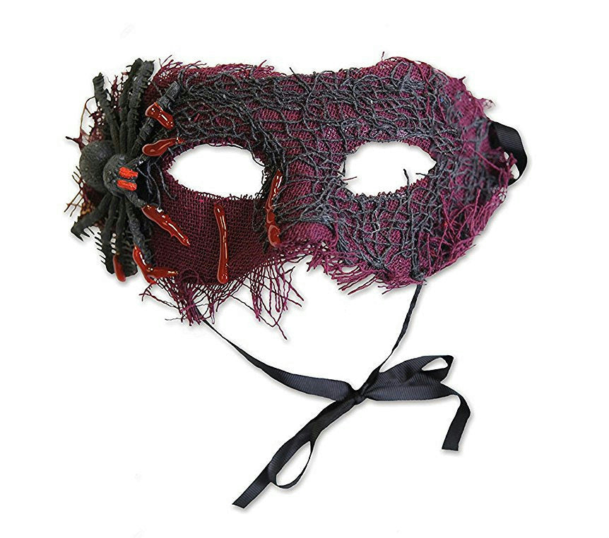 Creepy Spider Dripping Blood Burlap Eye Mask Costume Accessory by HalloweenStore.com