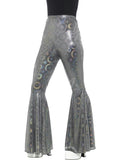 Silver Shiny Psychedelic Flared Trousers Elastic Waist Sz M/L Costume Accessory by HalloweenStore.com