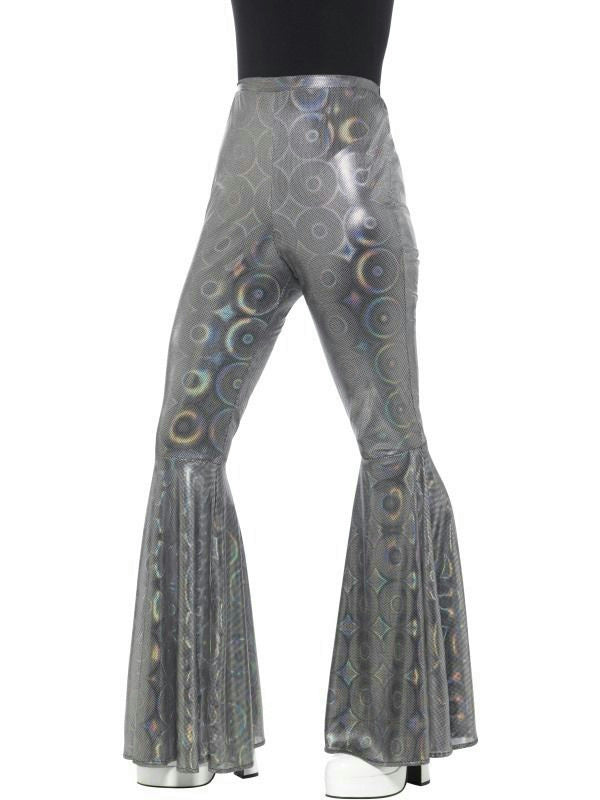 Silver Shiny Psychedelic Flared Trousers Elastic Waist Sz S/M Costume Accessory by HalloweenStore.com