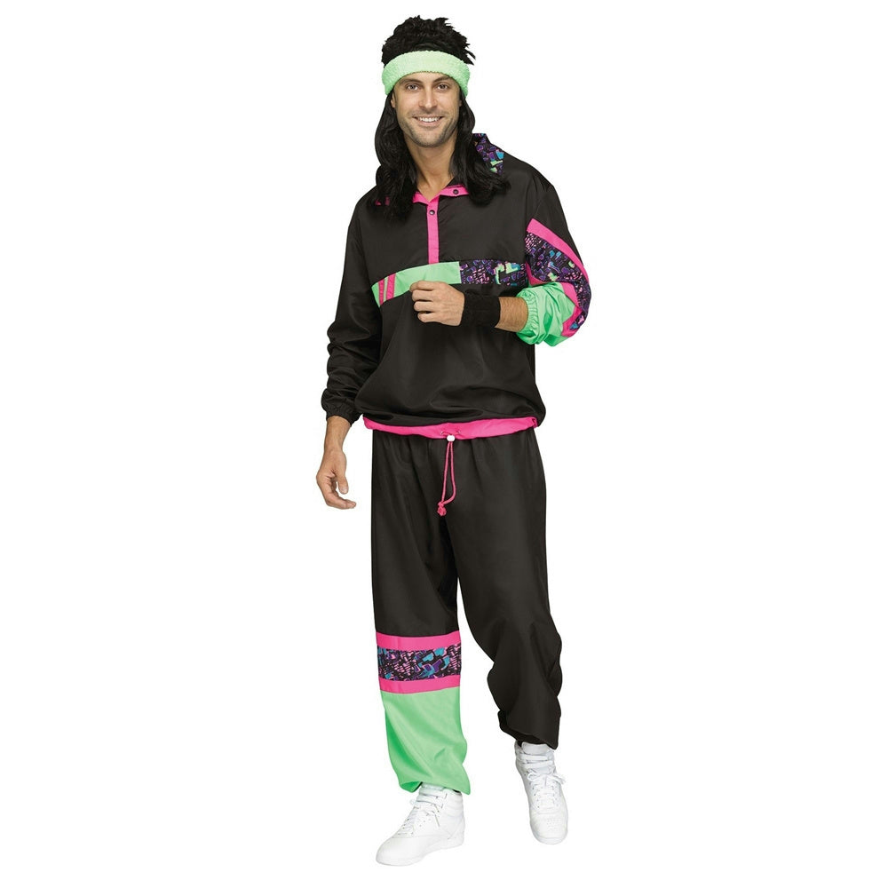 Fun World Male 80's Retro Sweat Track Suit Adult Mens Costume Standard Size by HalloweenStore.com