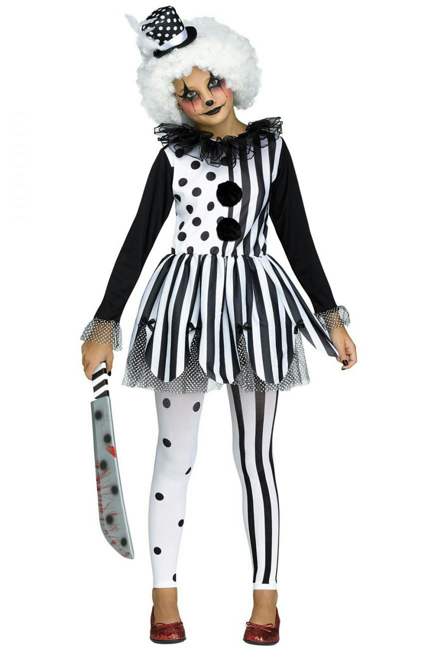 Black White Girls Killer Clown Costume Child by HalloweenStore.com