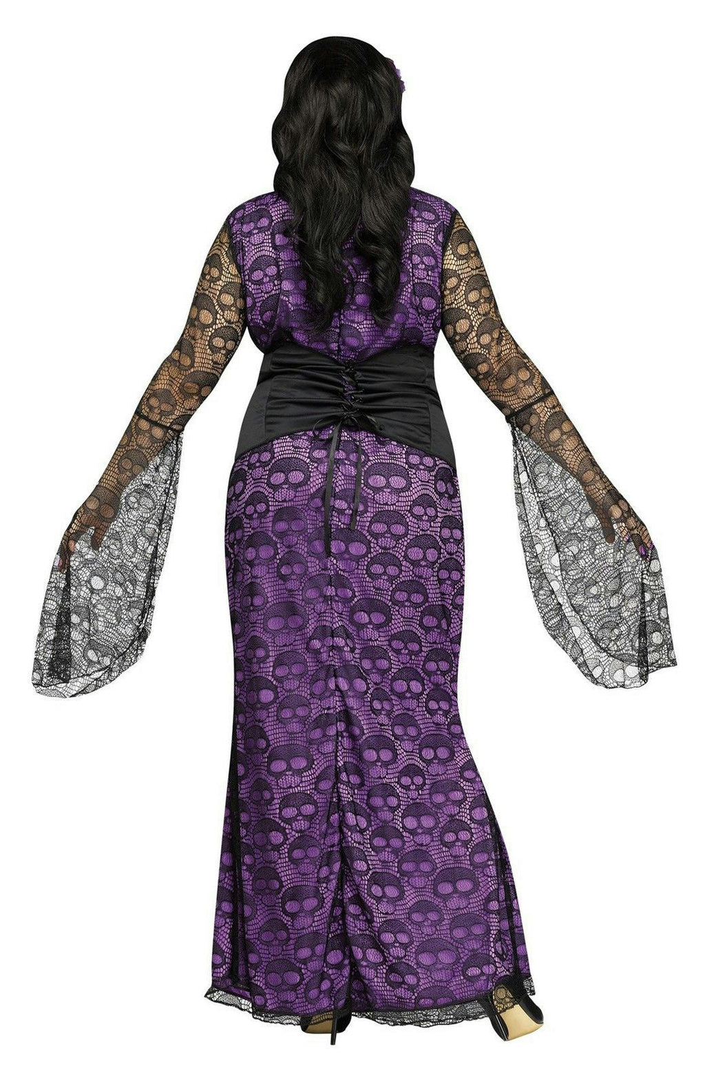 La Muerte Day of Dead Purple Black Sheer Skull Waist Cinch Dress 1X 16-20 by HalloweenStore.com