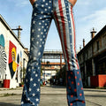 Men's American Flag Bell Bottom Jeans - High Waist Retro Denim Pants with Star-Spangled Print, Independence Day Edition Suitable for Daily Wear, Parties, 4th of Events & Gift (Runs Slightly Large)