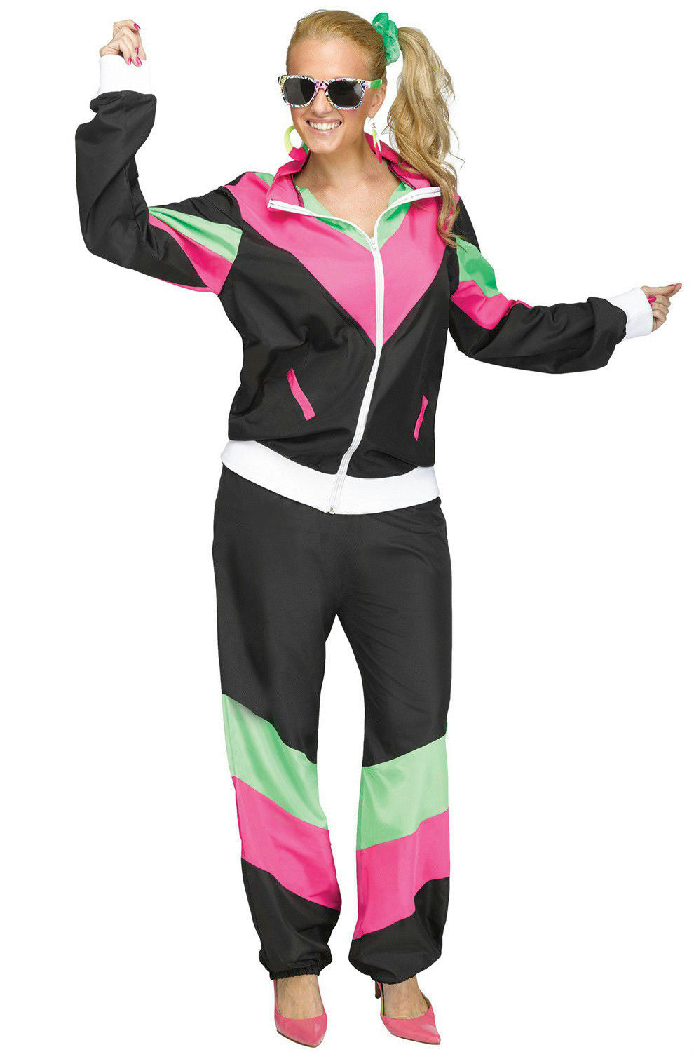 Women's 80's Retro Track Sweat Suit Adult Costume S/M 2-8 by HalloweenStore.com