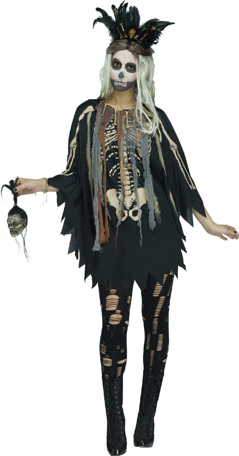 Voodoo Priestess Skeleton Print Poncho Costume Accessory by HalloweenStore.com