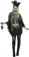 Voodoo Priestess Skeleton Print Poncho Costume Accessory by HalloweenStore.com