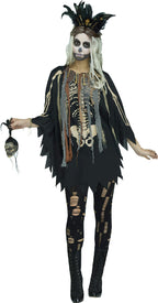 Voodoo Priestess Skeleton Print Poncho Costume Accessory by HalloweenStore.com