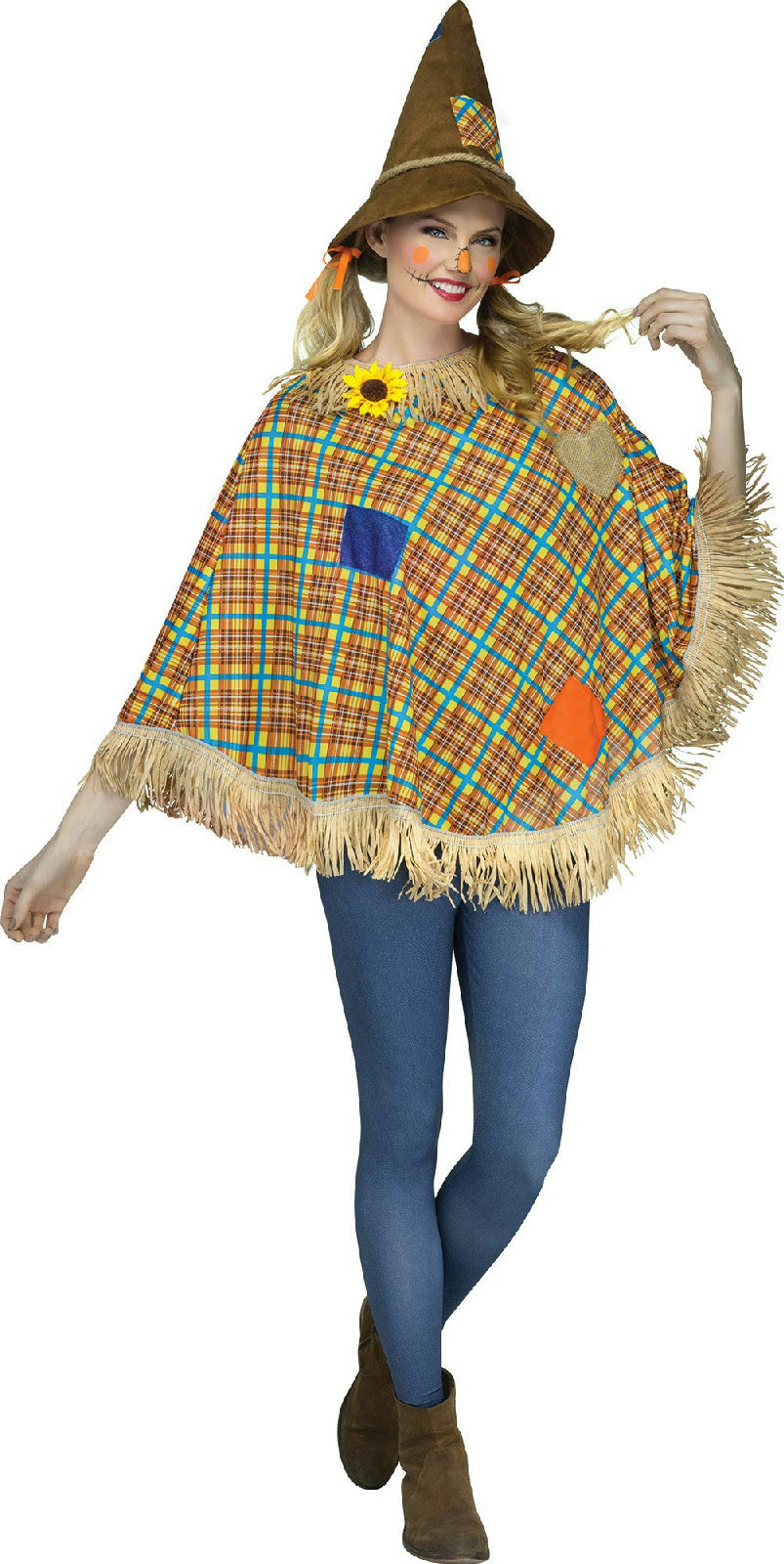 Plaid Patchwork Scarecrow Poncho Costume Accessory by HalloweenStore.com