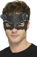 Smiffy's Black Devil Studded Eye Mask with Horns Adult Size Costume Face Mask by HalloweenStore.com