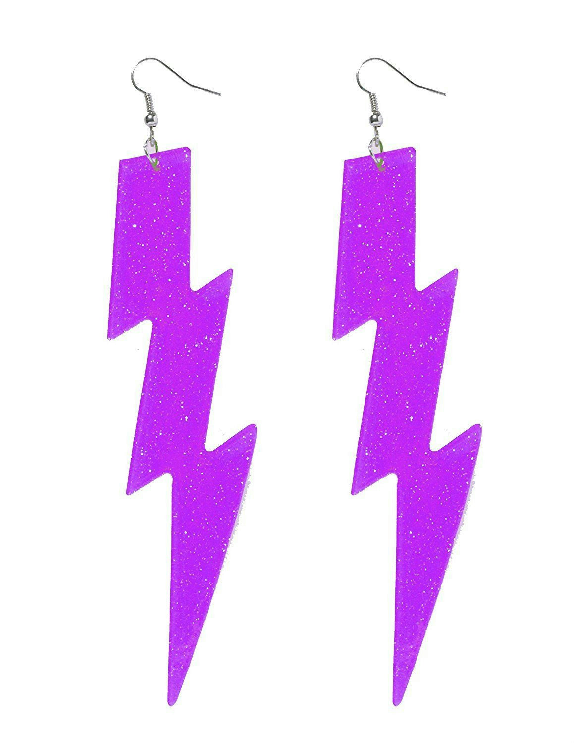 Neon Purple Plastic Glitter Lightning Bolt Earrings Club Candy Accessory by HalloweenStore.com