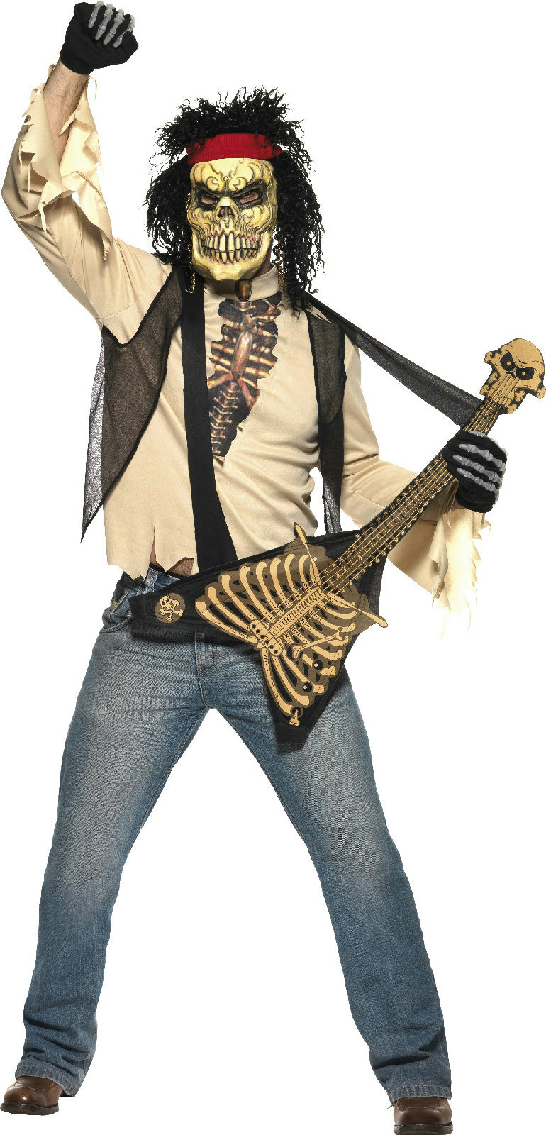 Zombie Rocker Skeleton Adult Dad Costume Bone Guitar and Mask Medium by HalloweenStore.com