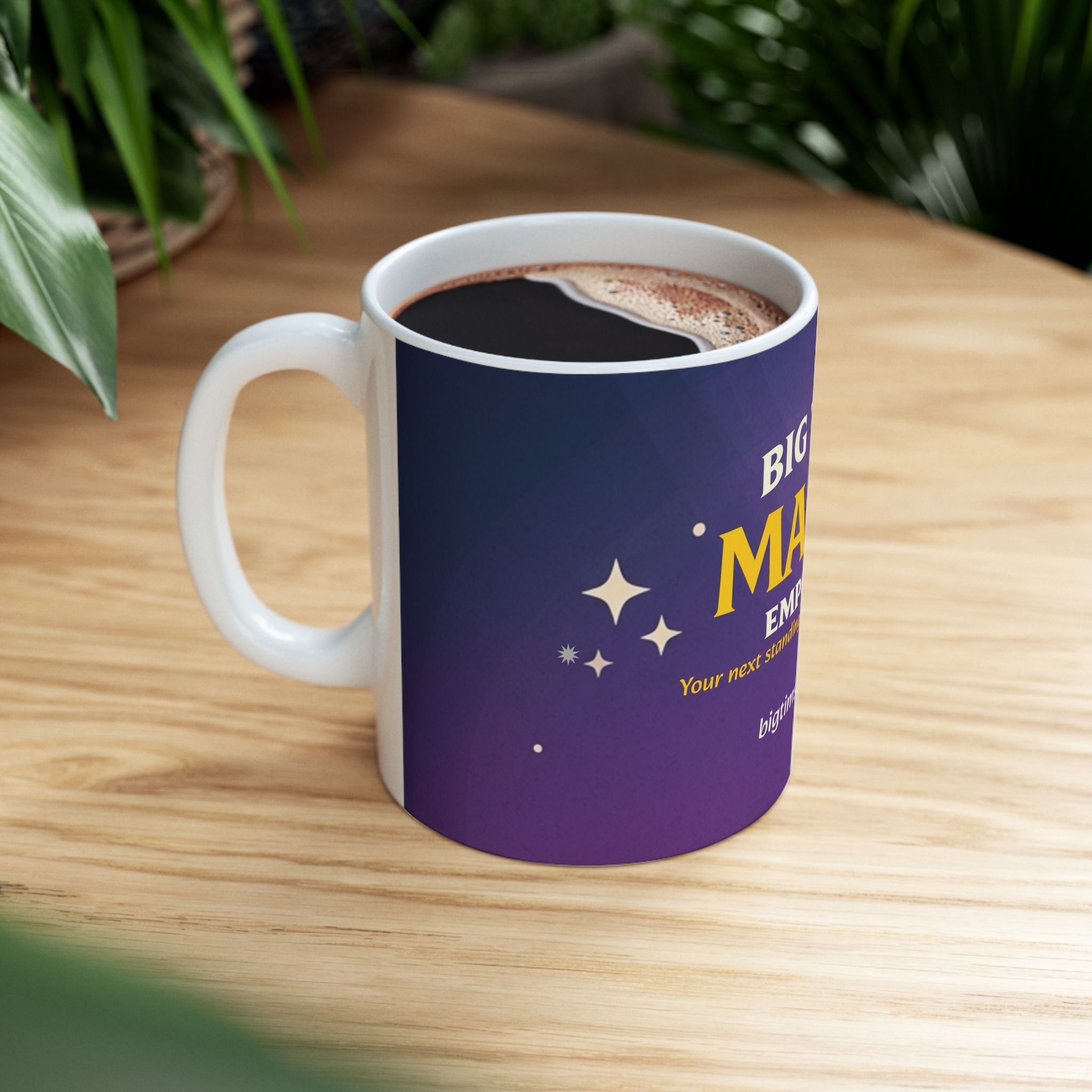 Ceramic Mug — 'Big Tim's Vagmag Emporium' Retro Purple Coffee Cup by Printify