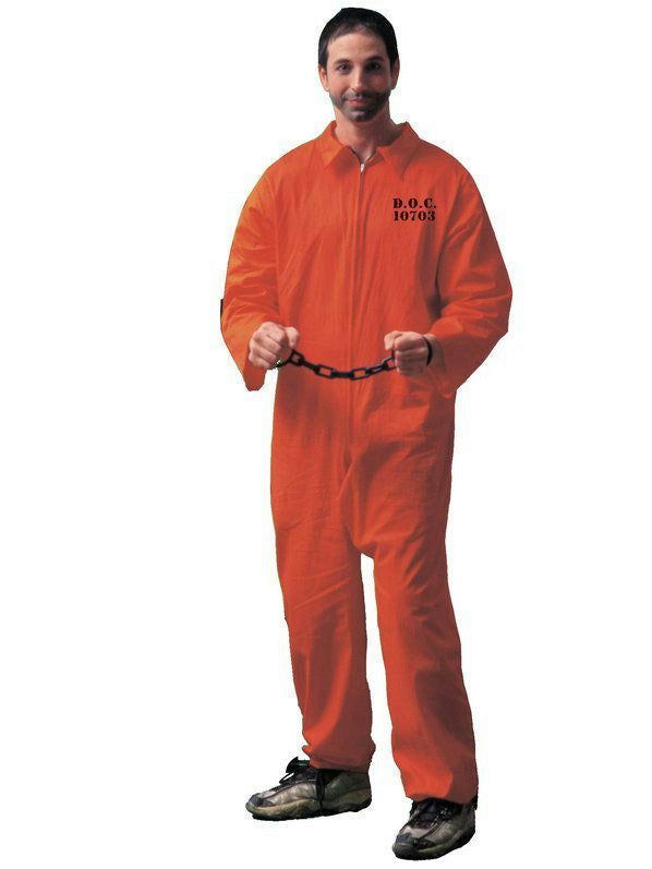 Jailbird Inmate Prisoner Orange Jumpsuit Adult Costume by HalloweenStore.com
