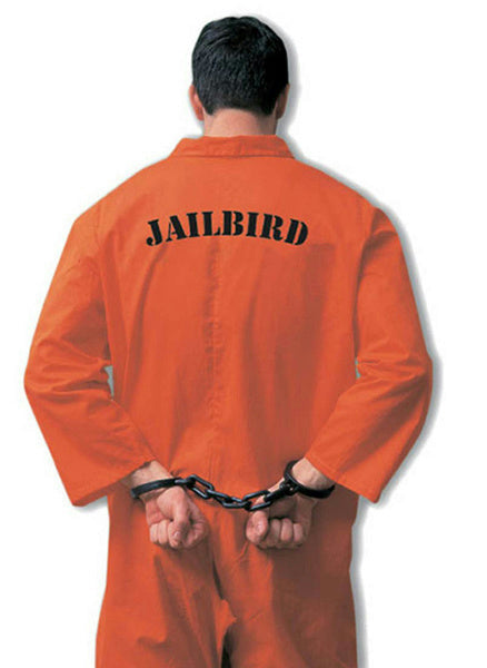 Jailbird Inmate Prisoner Orange Jumpsuit Adult Costume by HalloweenStore.com