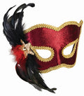 Karneval Style Female Red Burgundy Half Venetian Mask by HalloweenStore.com