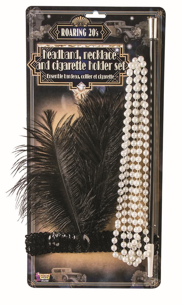 Roaring 20s Flapper Kit Headband, Necklace and Cigarette Holder by HalloweenStore.com