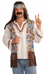 Male Hippie Costume Groovy Shirt with Attached Vest and Headband Costume Set by HalloweenStore.com