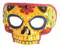 Day Of The Dead Yellow Half Skull with Flowers Adult Venetian Mask by HalloweenStore.com