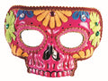 Day Of The Dead Pink Half Skull with Flowers Adult Venetian Mask by HalloweenStore.com
