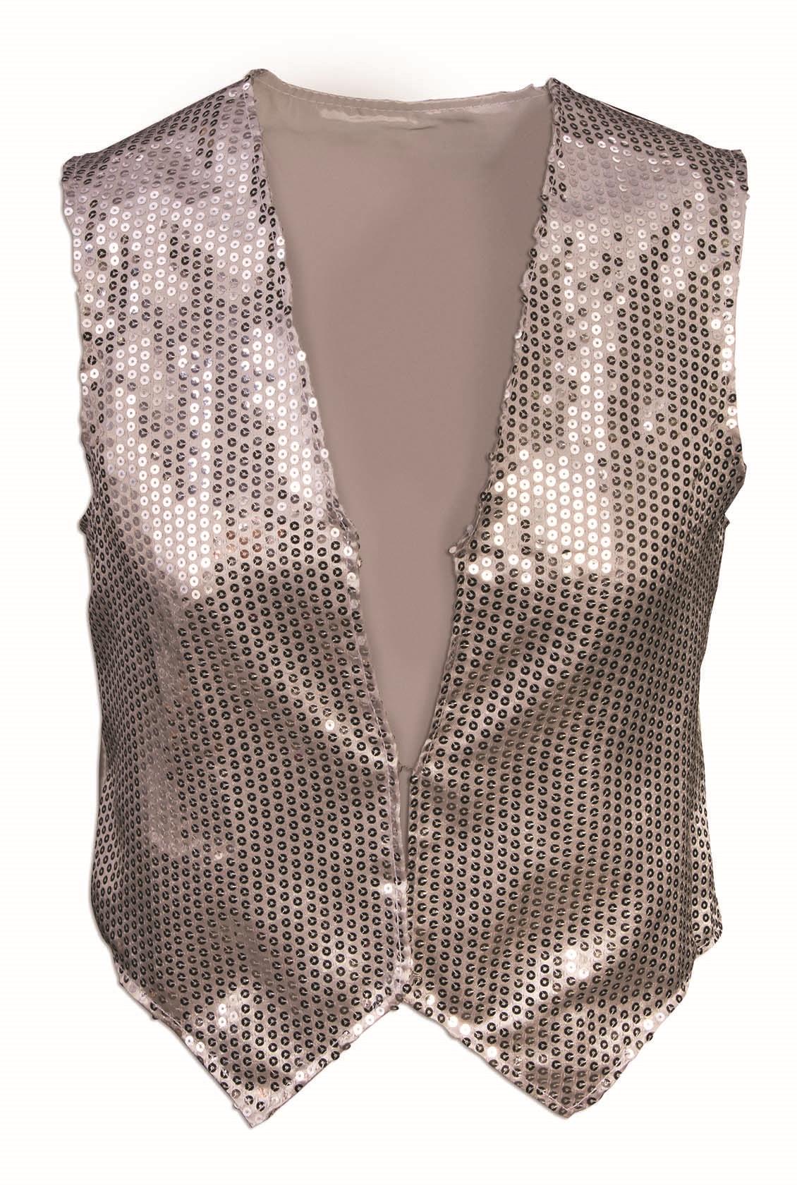 Silver Sequin Vest Adult Dazzle Dapper Accessory 1980s Up to Size 42 by HalloweenStore.com