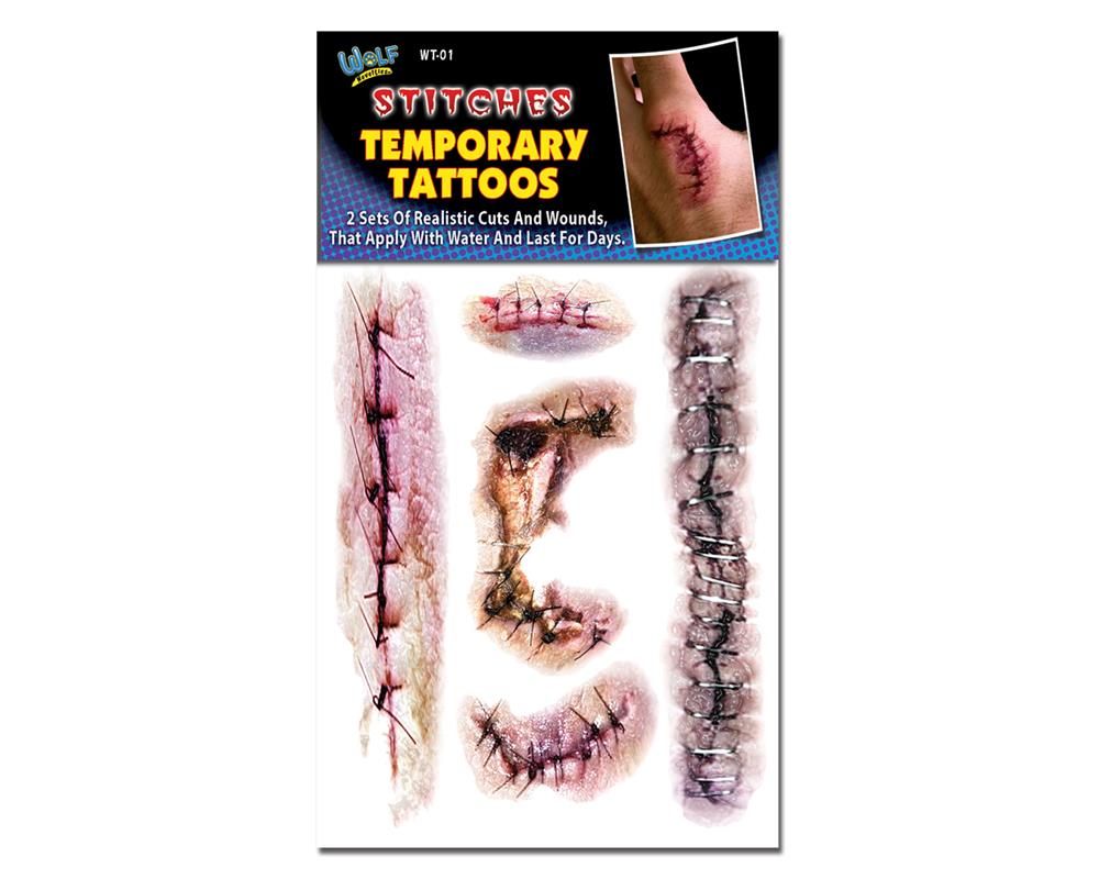 Very Realistic Temporary Stitches Wolf Novelties Fake Tattoos by HalloweenStore.com