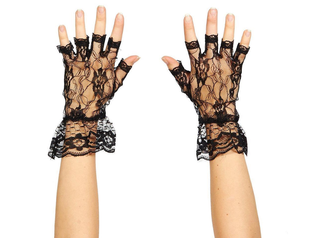 Wome's Black Lace Fingerless Gloves 80's Material Girl by HalloweenStore.com