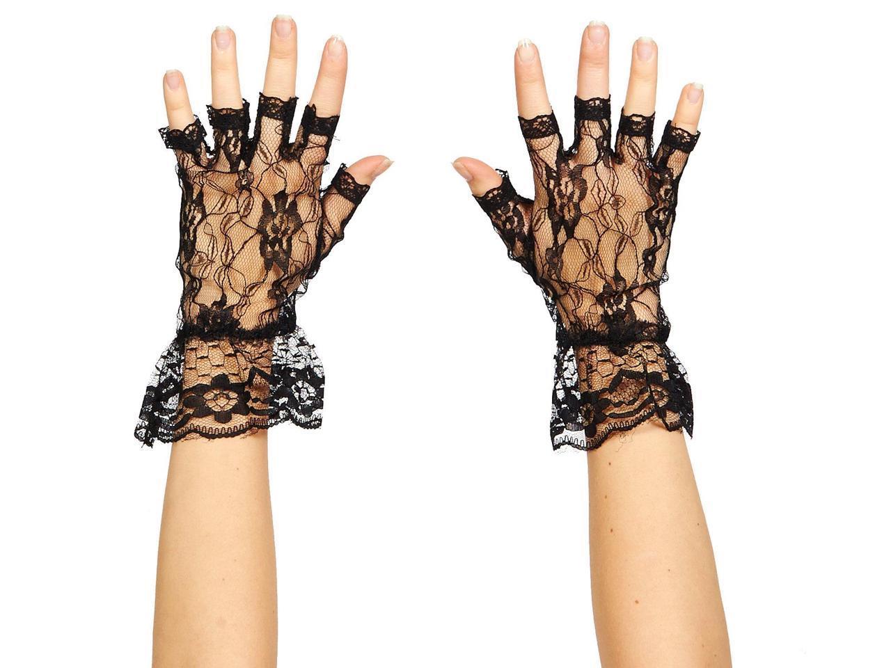 Wome's Black Lace Fingerless Gloves 80's Material Girl by HalloweenStore.com