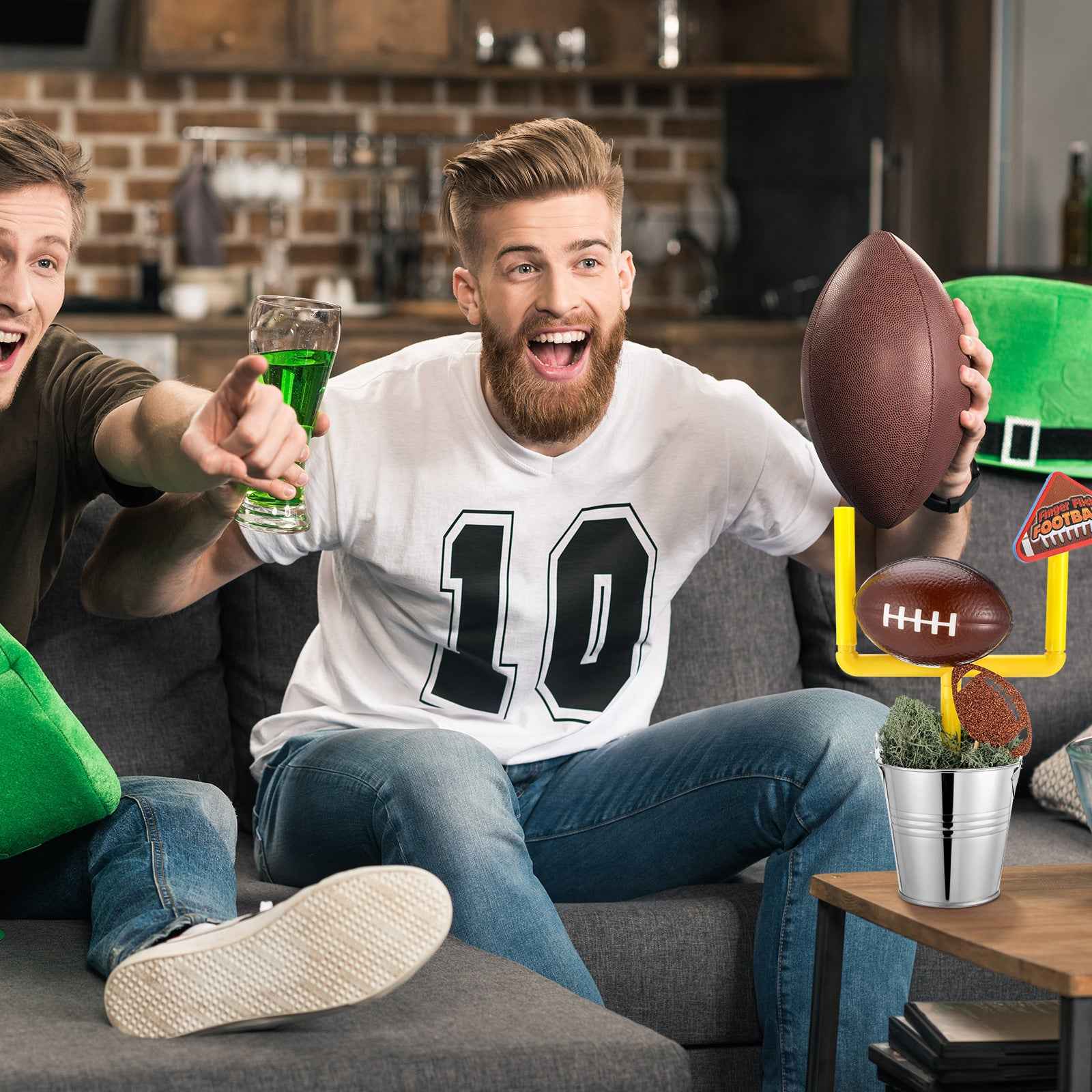 6 Set Football Party Table Decorations Kit | Includes 6 Buckets, 6 Mini Footballs, 12 Goal Posts, 12 Touch Down Flags | Centerpiece For Birthday, Sports Themed Party, Desk Supplies, Rugby Favors
