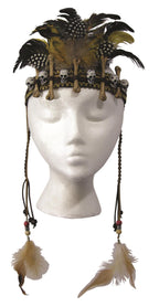 Day of the Dead Voodoo Headpiece Skulls Dangle Feathers Costume Accessory by HalloweenStore.com