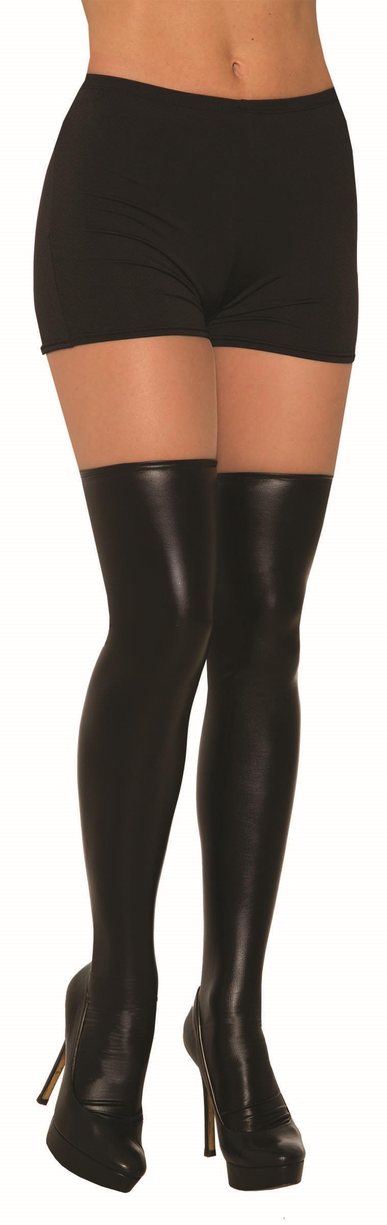 Black Knee High Liquid Leather Vinyl Spandex Socks Costume Accessory by HalloweenStore.com