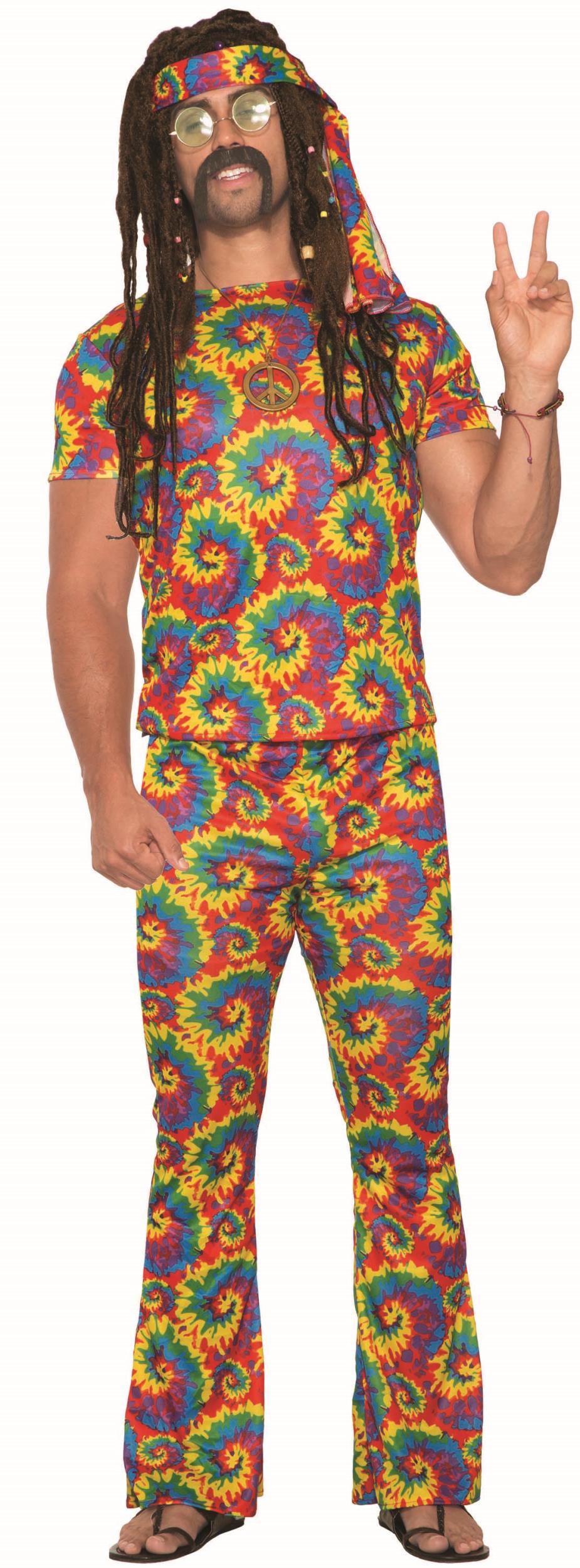 Tie Dye Far Out Hippie Unisex Adult Shirt and Pants Costume by HalloweenStore.com