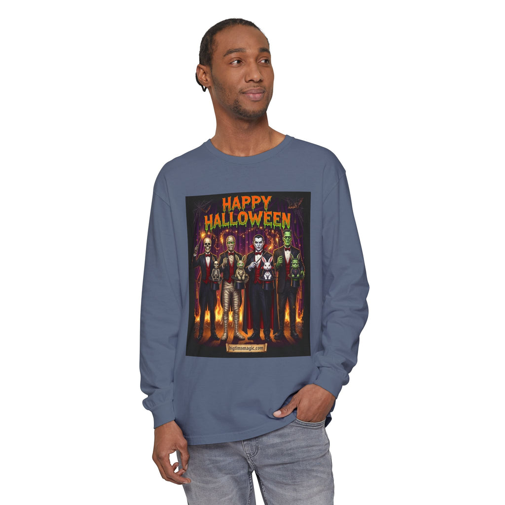 Halloween Monsters Long Sleeve T-Shirt — "Happy Halloween" Graphic by Printify