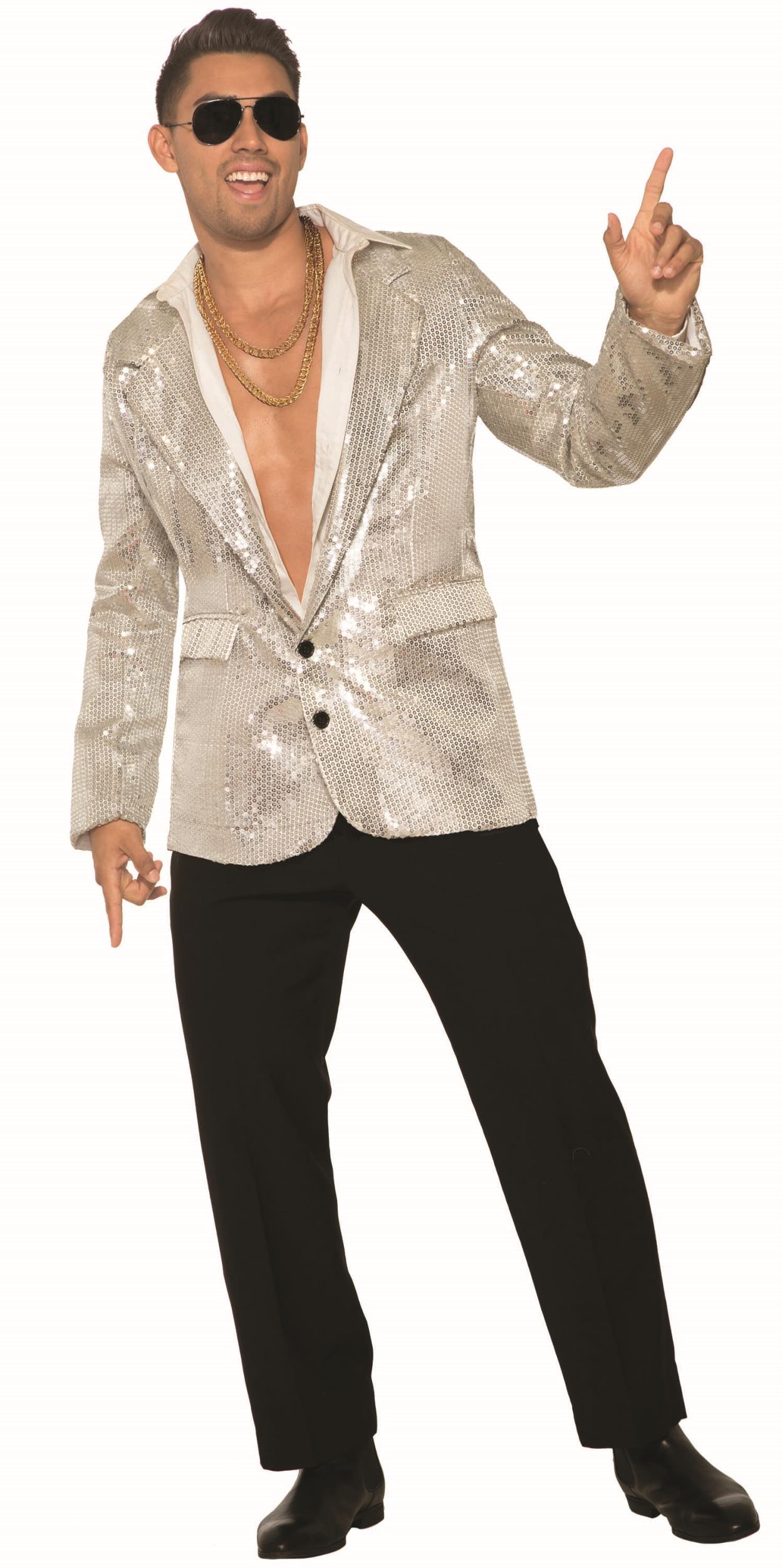Silver Sequin Blazer Adult Men's Disco Jacket With Pockets X-Large by HalloweenStore.com