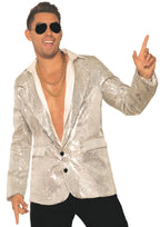 Silver Sequin Blazer Adult Men's Disco Jacket With Pockets X-Large by HalloweenStore.com