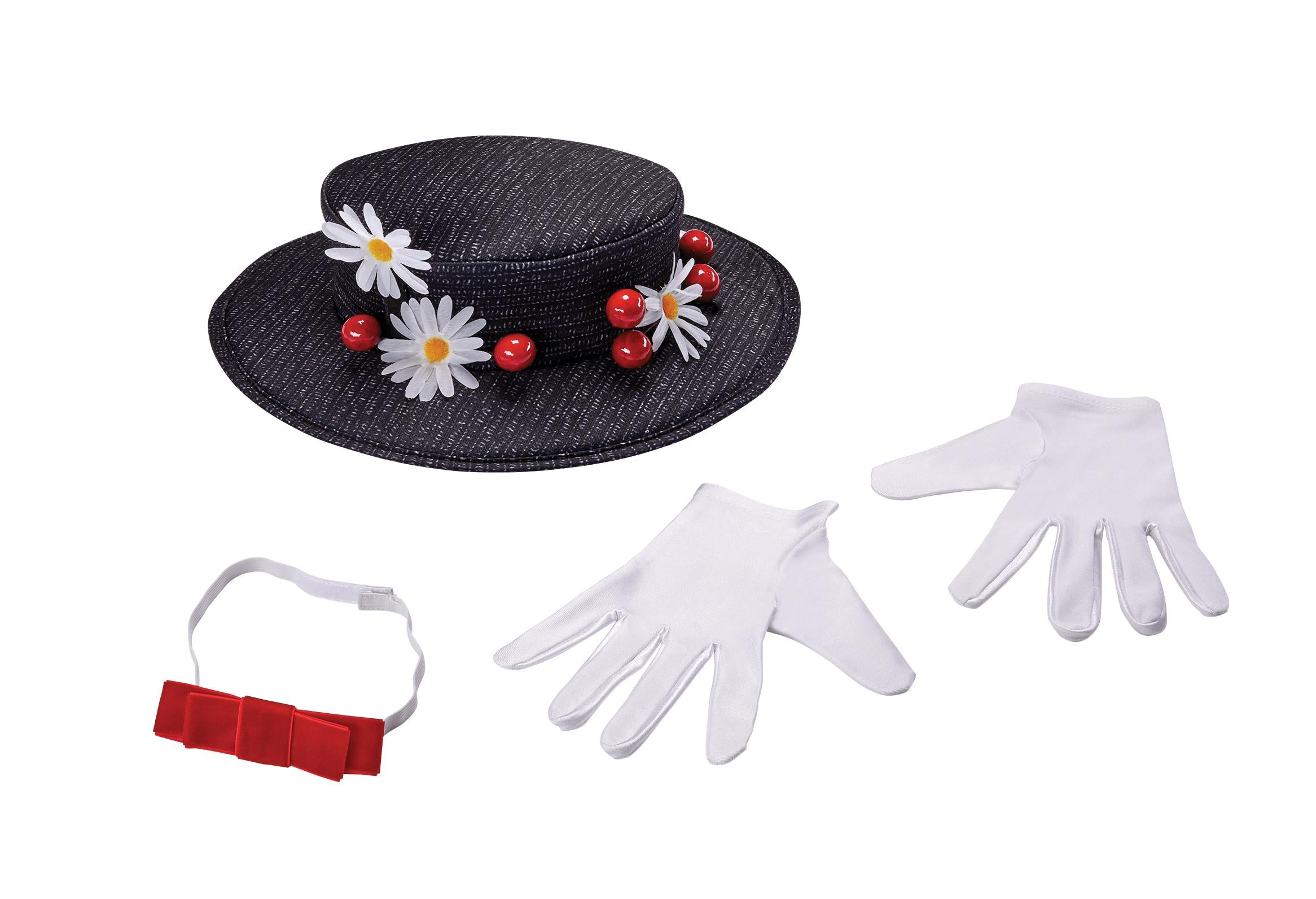 Mary Poppins Disney Adult Accessory Costume Kit Hat, Gloves and Bow Tie by HalloweenStore.com