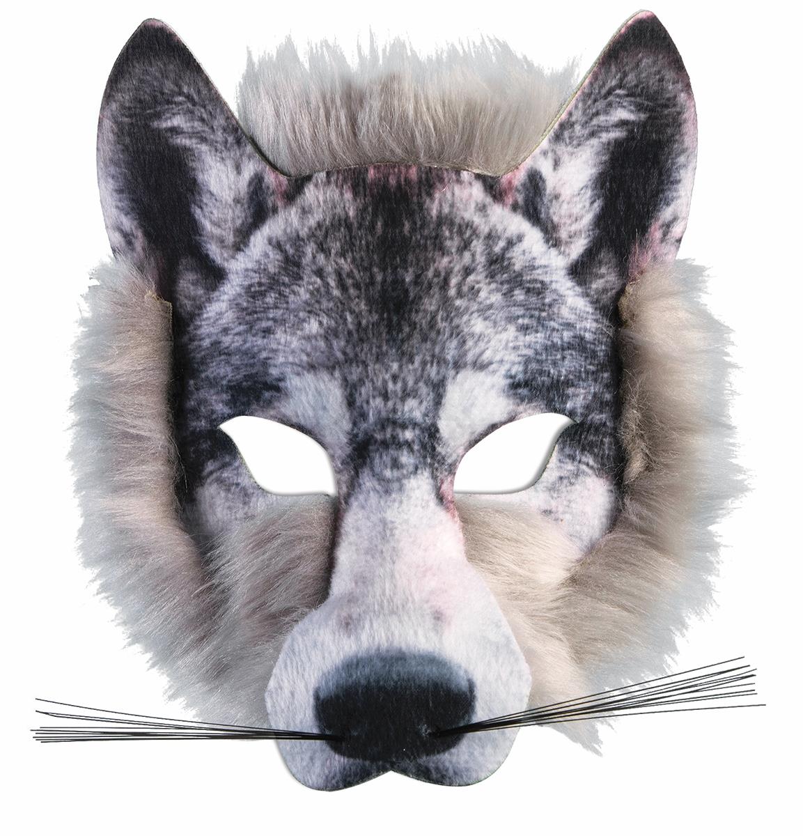 Wolf Mask 3D Screen Print Realistic Look Soft Face Mask Fun Fur Adult Or Child by HalloweenStore.com