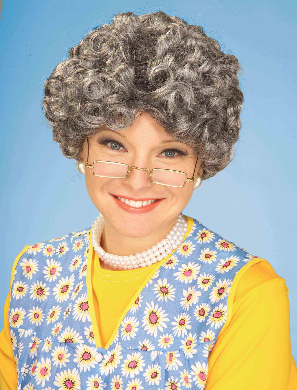 Yo Momma Short Curly Gray Granny Adult Wig by HalloweenStore.com