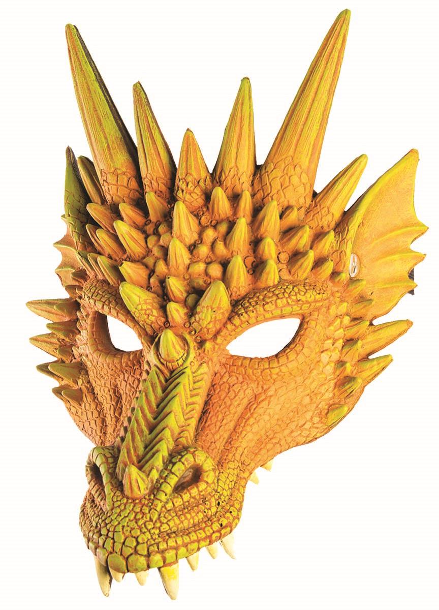 Yellow Orange Dragon Adult Dinosaur Latex Half Mask by HalloweenStore.com