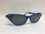 Blue 1950's Cateye Cat Eye Glasses with Rhinestones Dark Lens Sunglasses by HalloweenStore.com