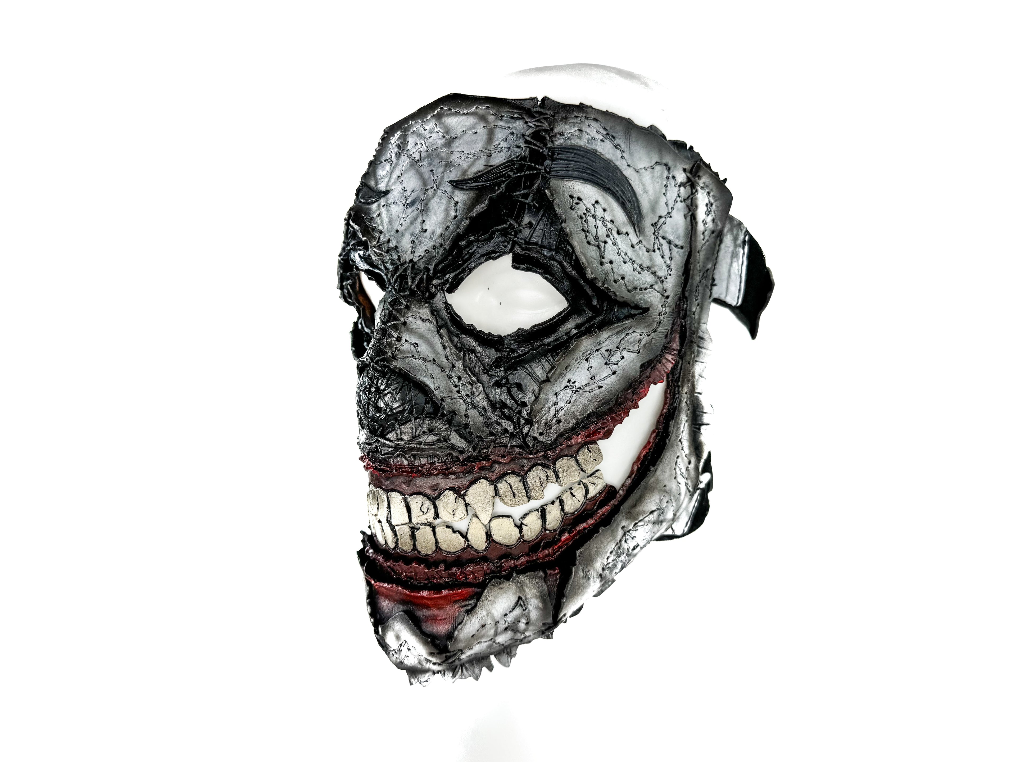Genuine Leather Mask - GigaMyme Clown - Handmade Mime Full Face Cover for Halloween, Performance or Cosplay Costume by Rockwell Masks