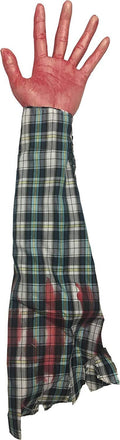 Bloody Hand and Arm with Plaid Shirt Hang out of Trunk Halloween Gag Prop by HalloweenStore.com