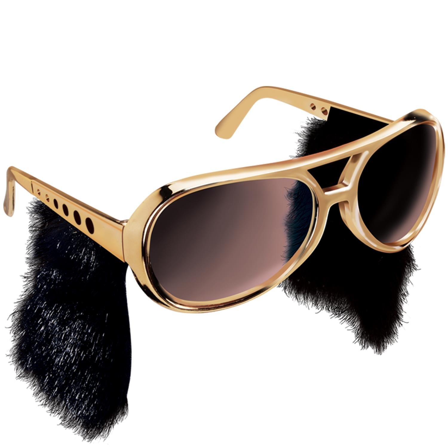 King of Rock N Roll Elvis Presley Glasses with Side Burns Gold Sunglasses by HalloweenStore.com