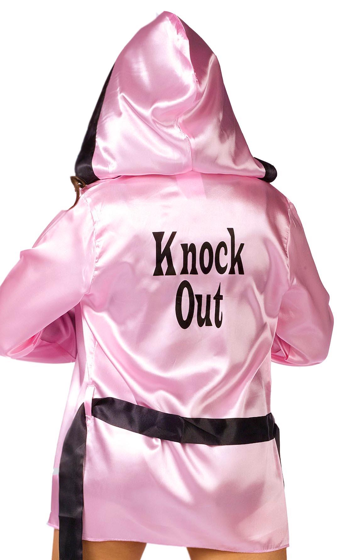 Knockout! Pink Boxer Robe & Boxing Gloves Adult Costume Set by HalloweenStore.com