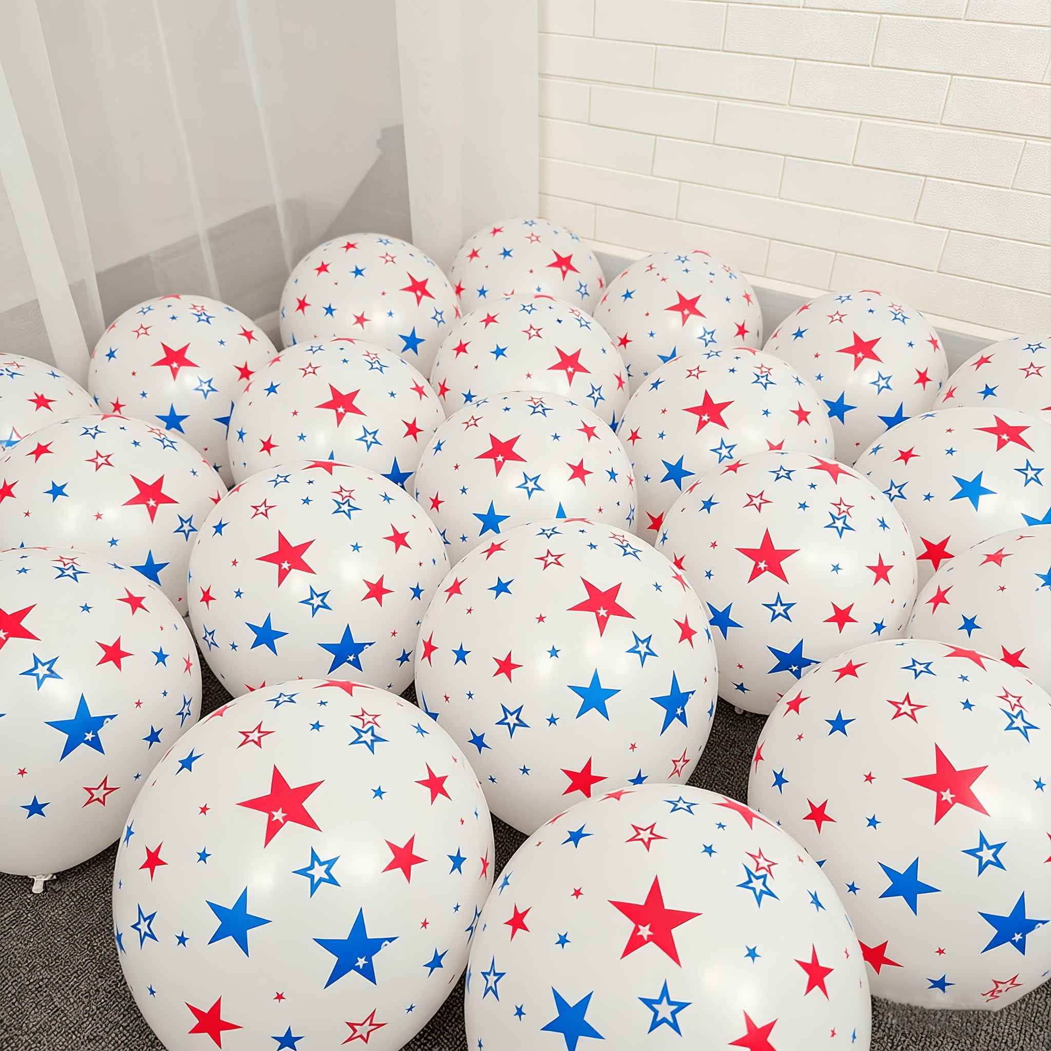 36pcs Patriotic Star Balloons • 12-Inch Red, White, And Blue Star-Printed Latex Balloons • Ideal for 4Th of July And Independence Day Party Decorations