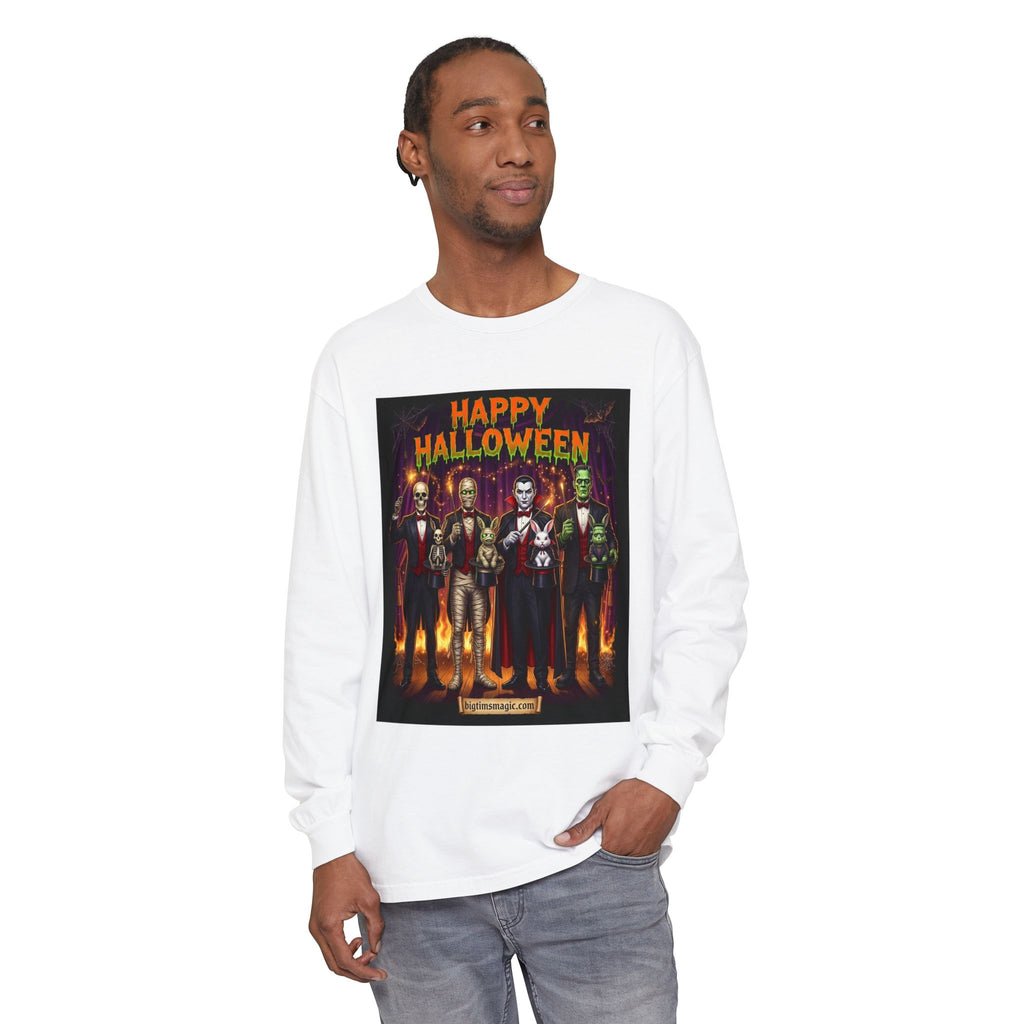 Halloween Monsters Long Sleeve T-Shirt — "Happy Halloween" Graphic by Printify