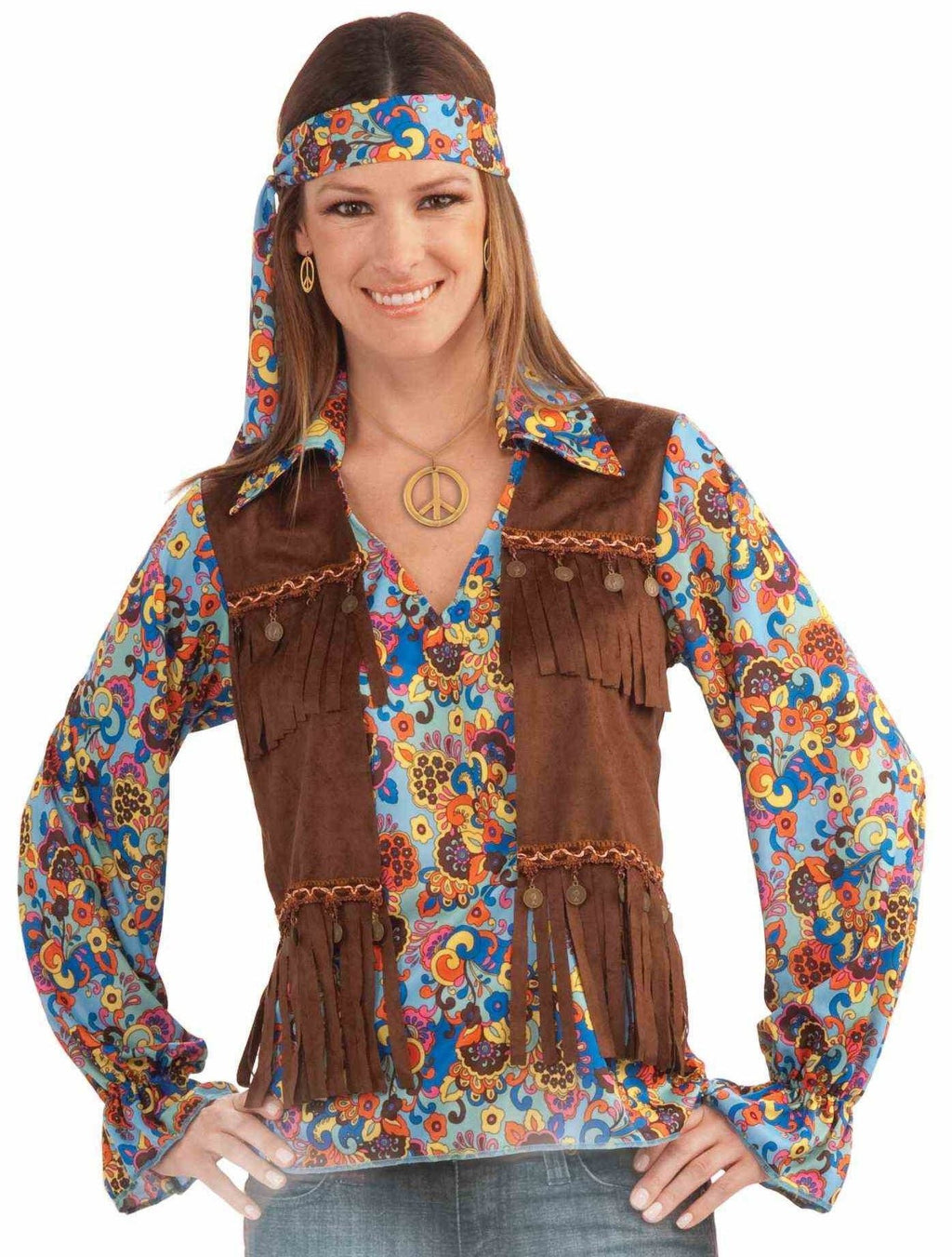 Female Hippie Groovy Shirt, Vest, Headband Set by HalloweenStore.com