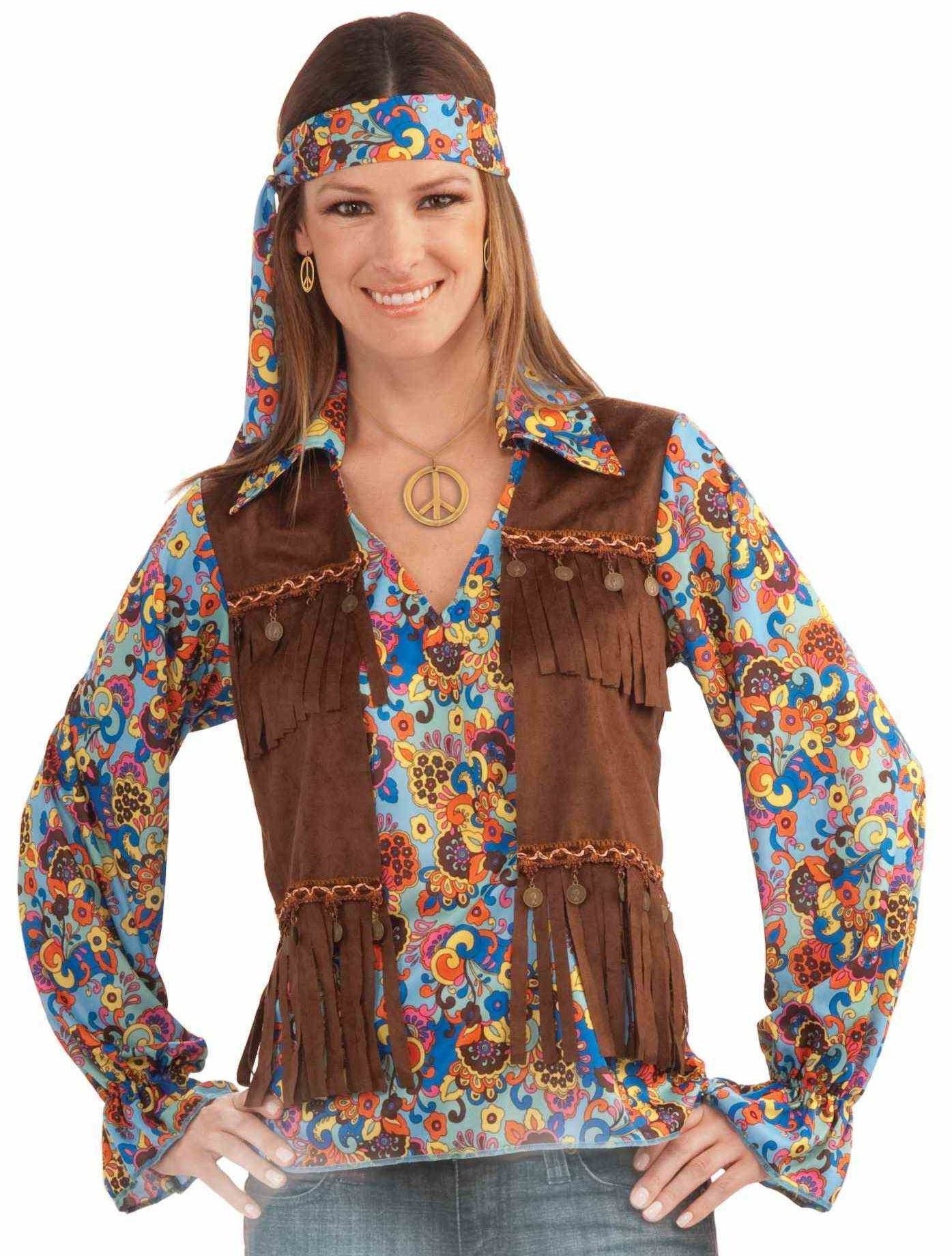 Female Hippie Groovy Shirt, Vest, Headband Set by HalloweenStore.com